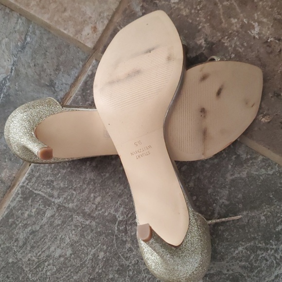 Stuart Weitzman Nudistcurve gold glitter shimmery anklestrap heels size 9.5 new - Picture 16 of 16